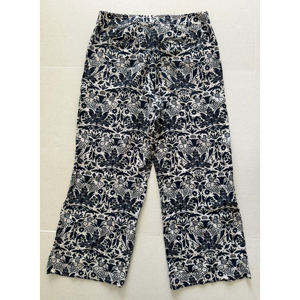 Ann Taylor LOFT Floral 10 Zip-up Linen Blend Floral Pants Resort Coastal Blue